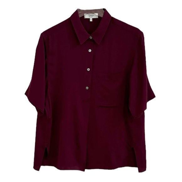 THEORY LUCAS OSSENDRIJVER EUROPEAN FASHION HOUSE SILK GEORGETTE POPOVER SHIRT M - Picture 5 of 6